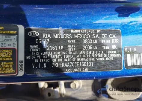 2018 Kia Forte Lx из США, поврежденный, VIN 3KPFK4A70JE166101